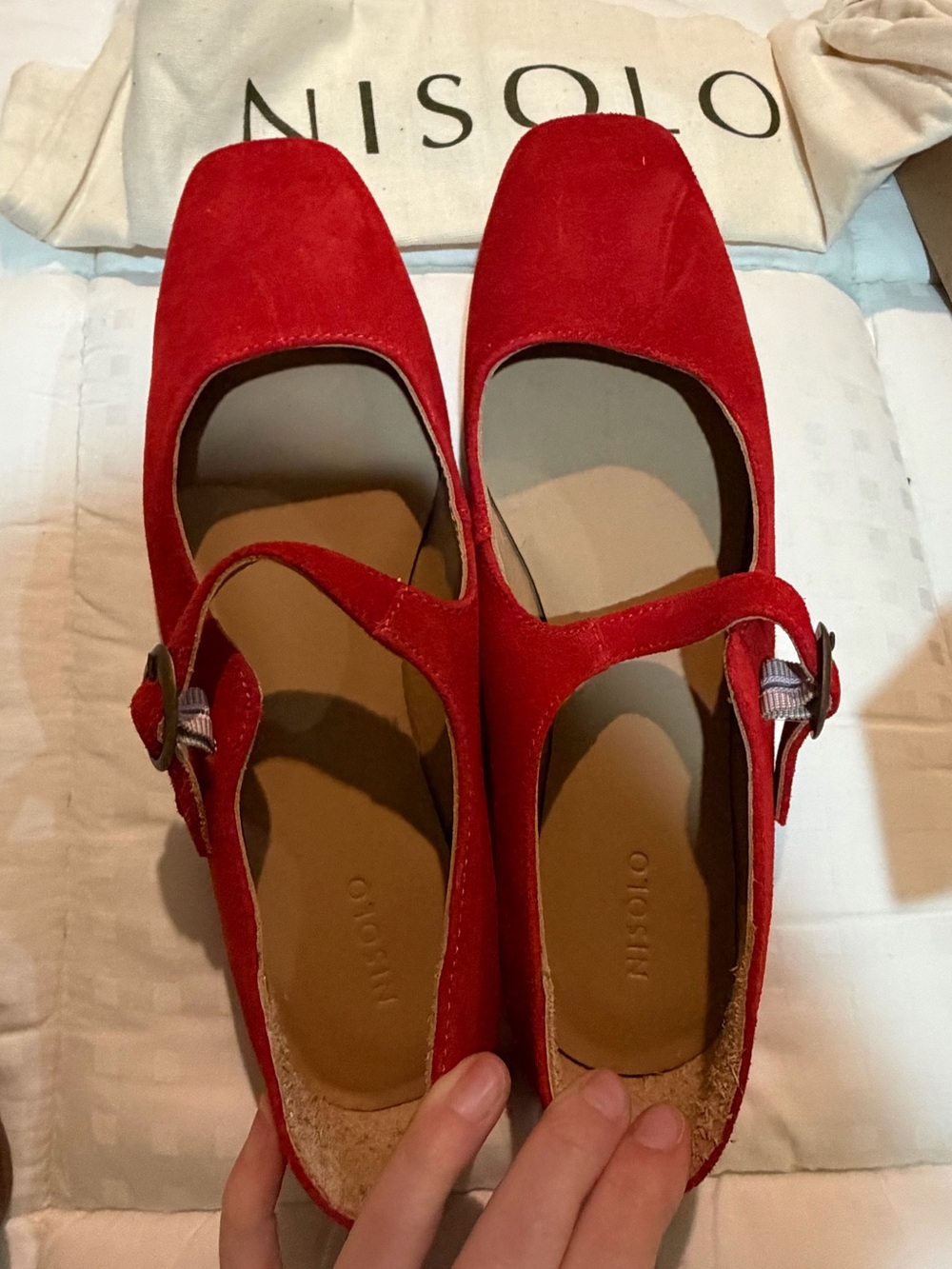 Nisolo Red Suede Mary Jane Flats - like new in box